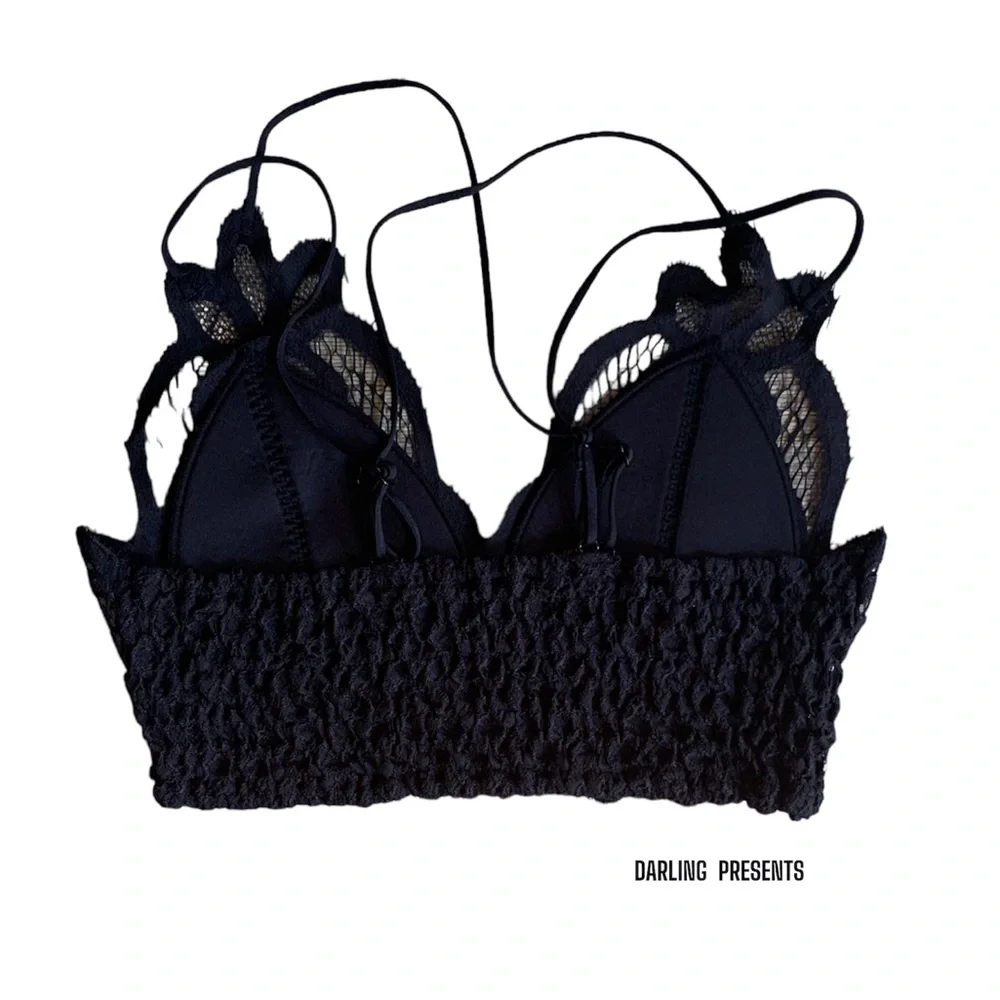 Miss Sparkling Lace Scalloped Eyelet Bralette Women Color Black Size XL - Picture 7 of 10